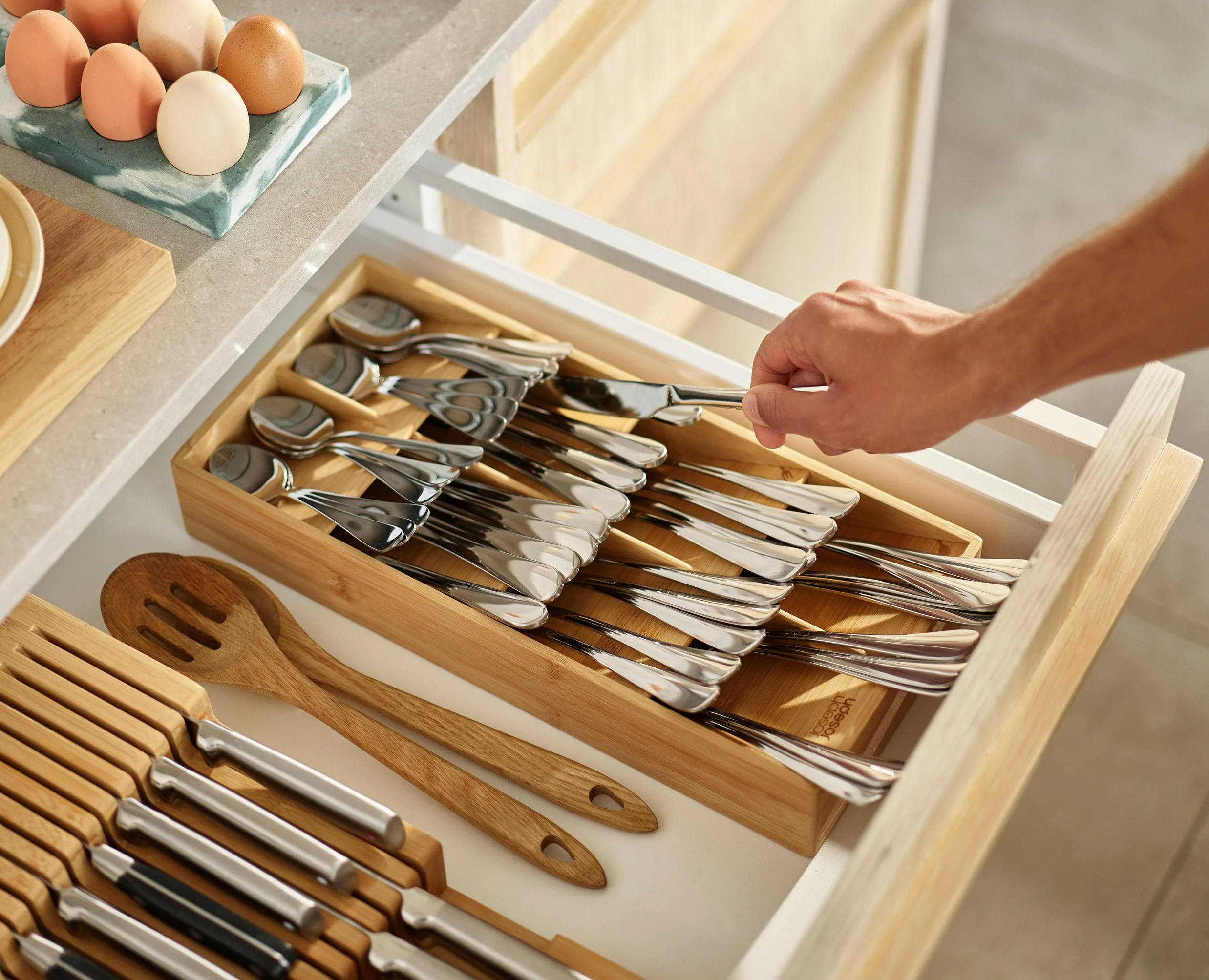 2-piece DrawerStore™ Bamboo Large Cutlery & Knife Organiser Set - Image 5