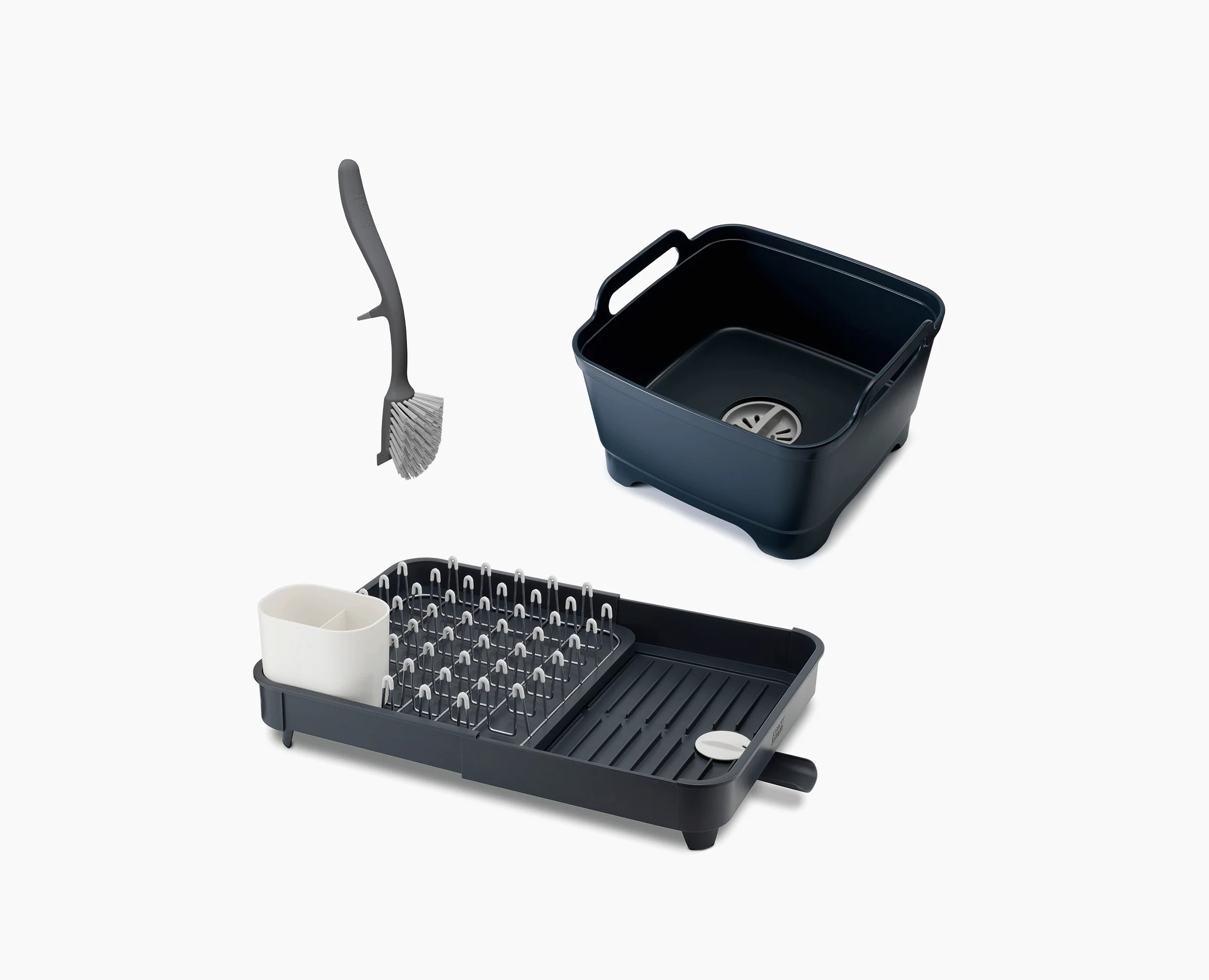 3-piece Grey Drainer, Washing-up Bowl & Brush Set - Image 3