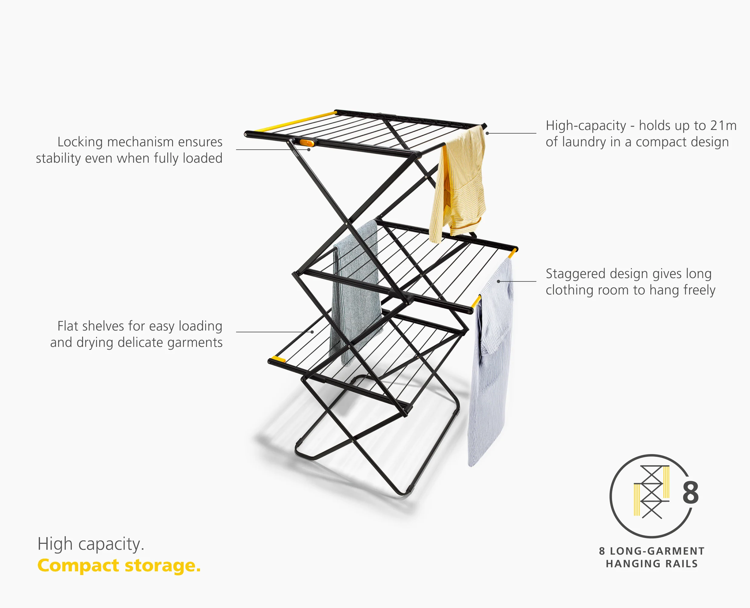 AirFrame™ Max 21m Folding Airer with Long Garment Hanging Rails - Image 6