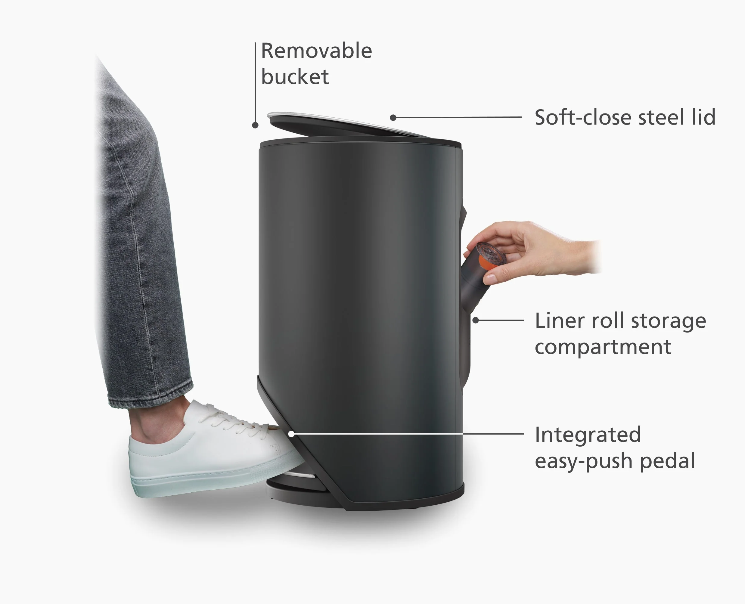 Arc™ 10L Easy-push Matt Black Pedal Bin - Image 4