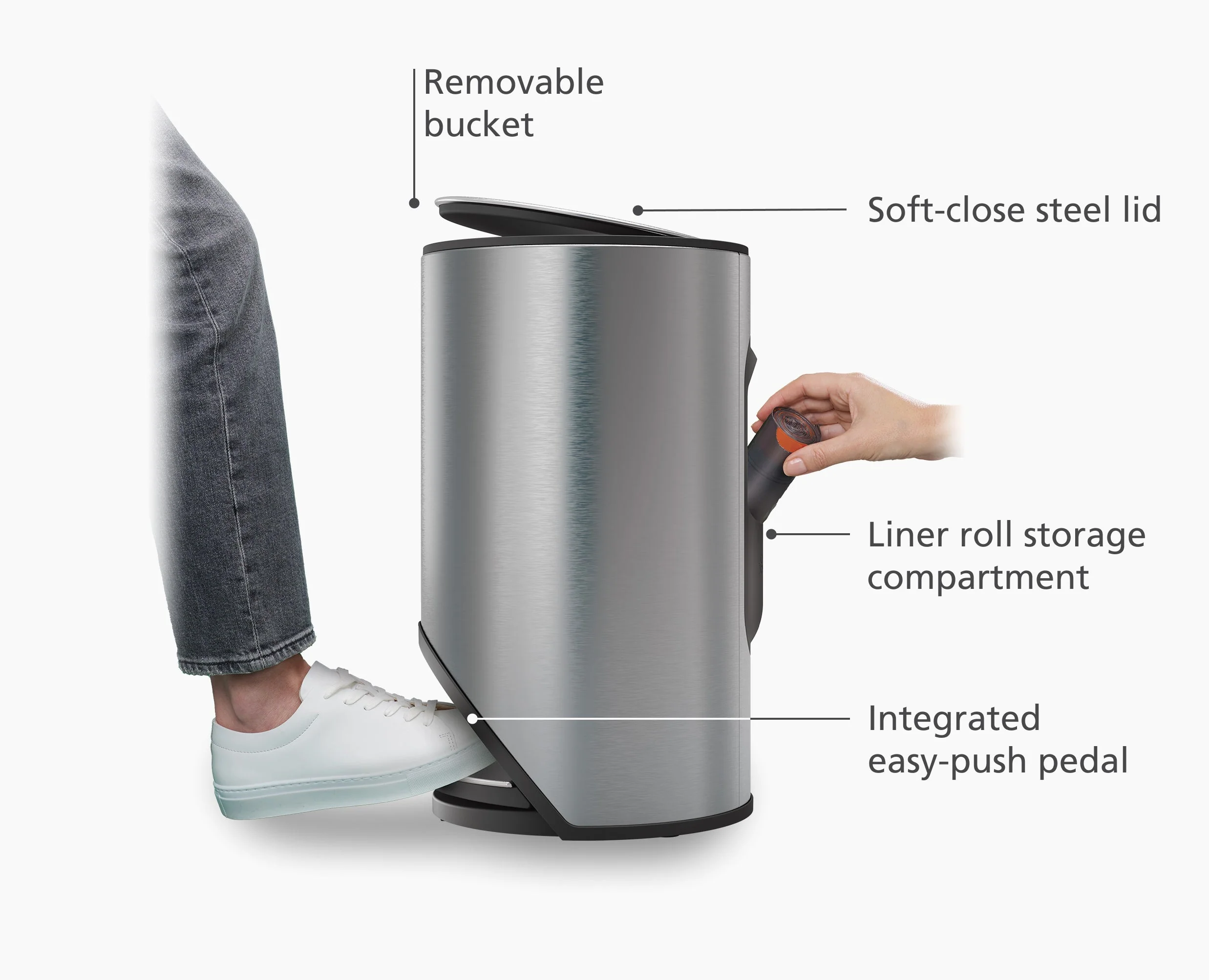 Arc™ 10L Easy-push Stainless-steel Pedal Bin - Image 4