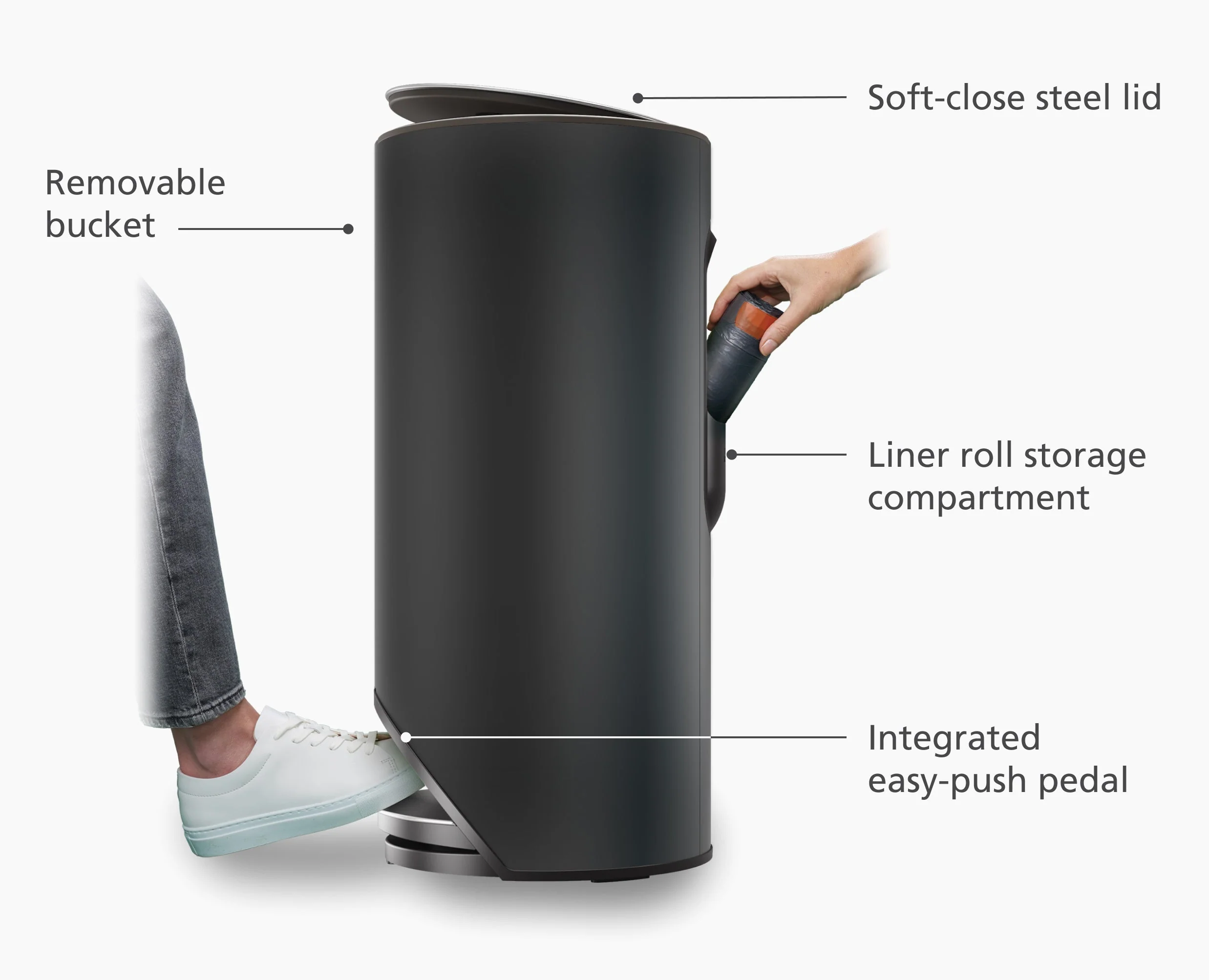 Arc™ 30L Easy-push Matt Black Pedal Bin - Image 4
