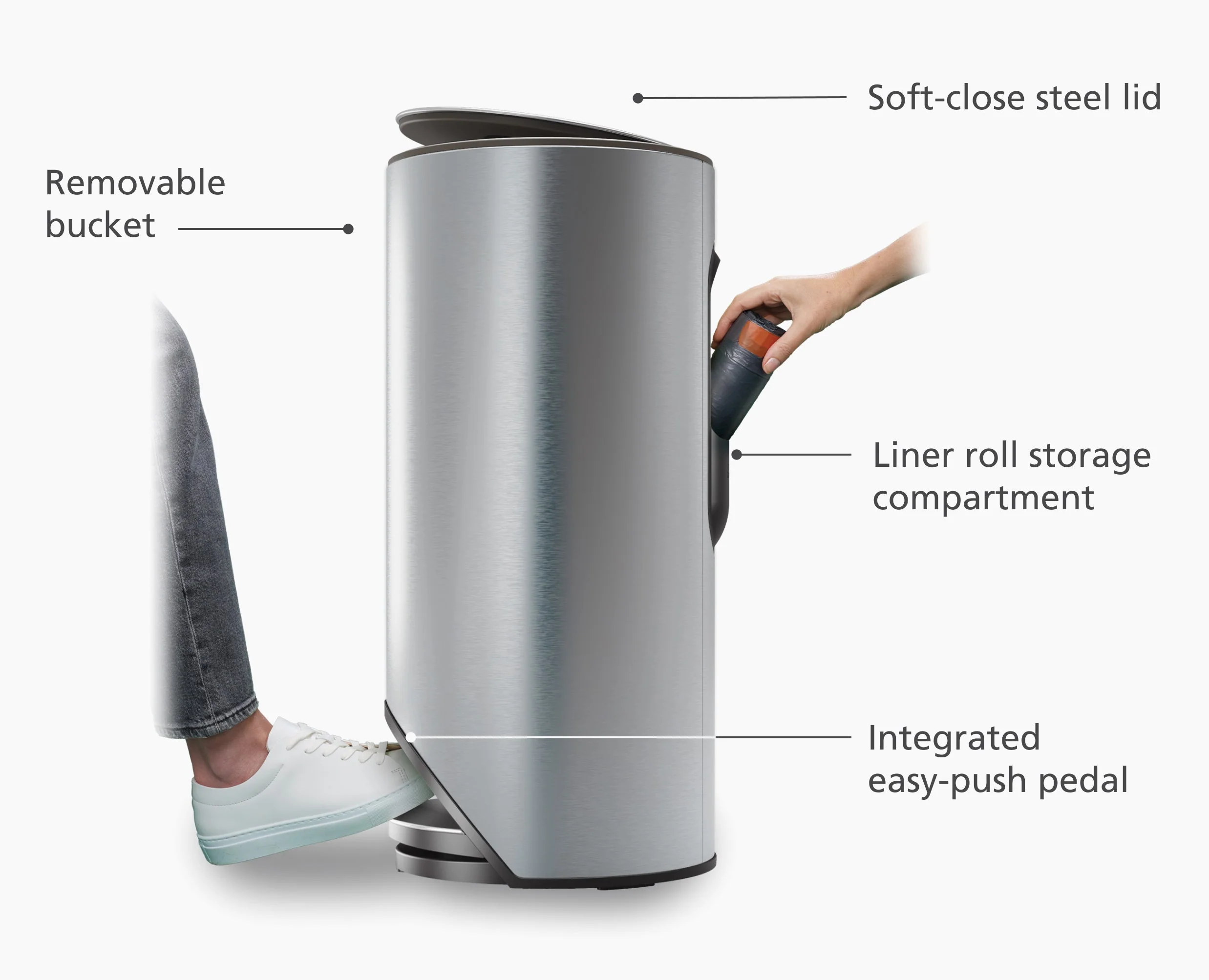 Arc™ 30L Easy-push Stainless-steel Pedal Bin - Image 4