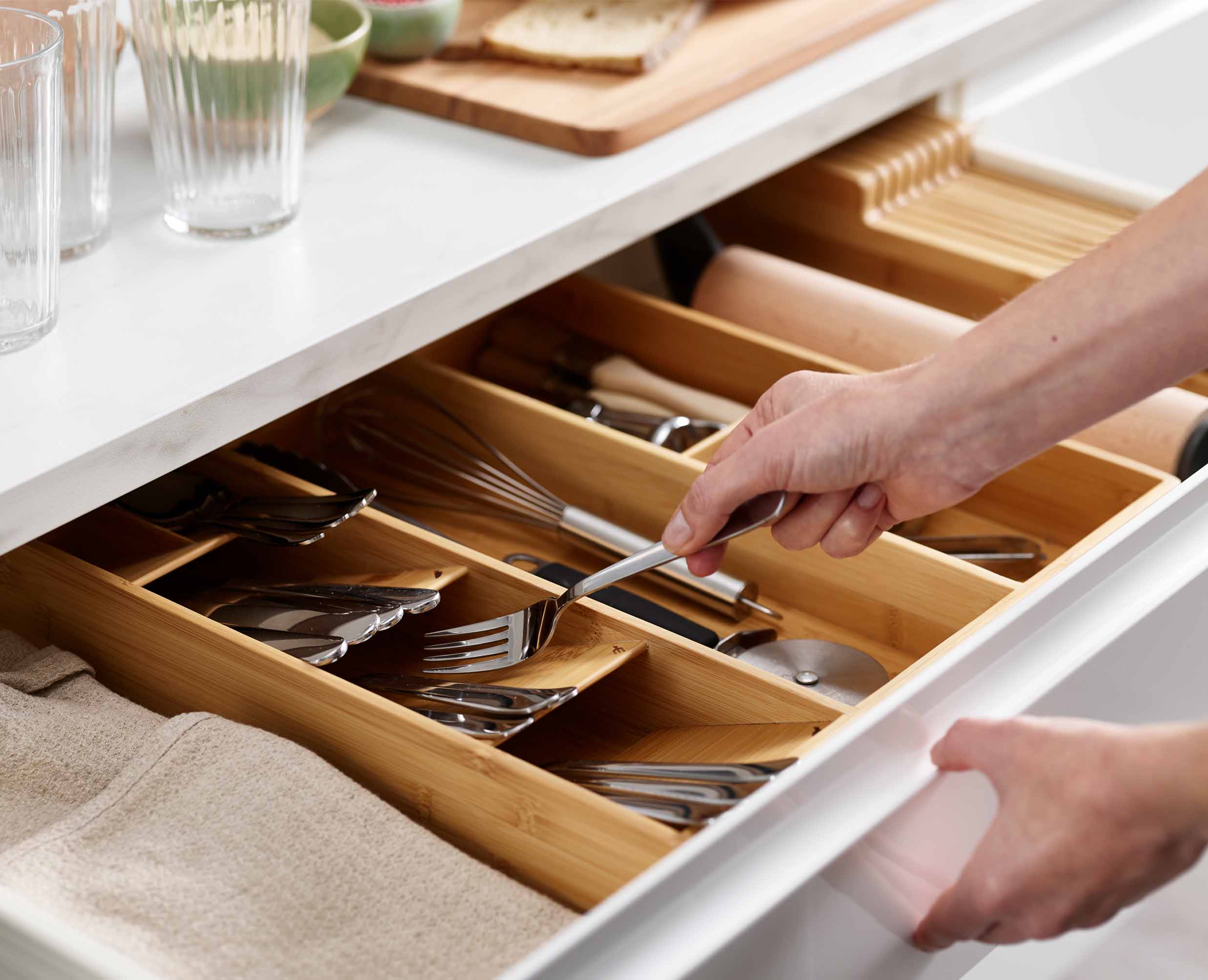 DrawerStore™ Bamboo Cutlery, Utensil & Gadget Organiser - Image 3