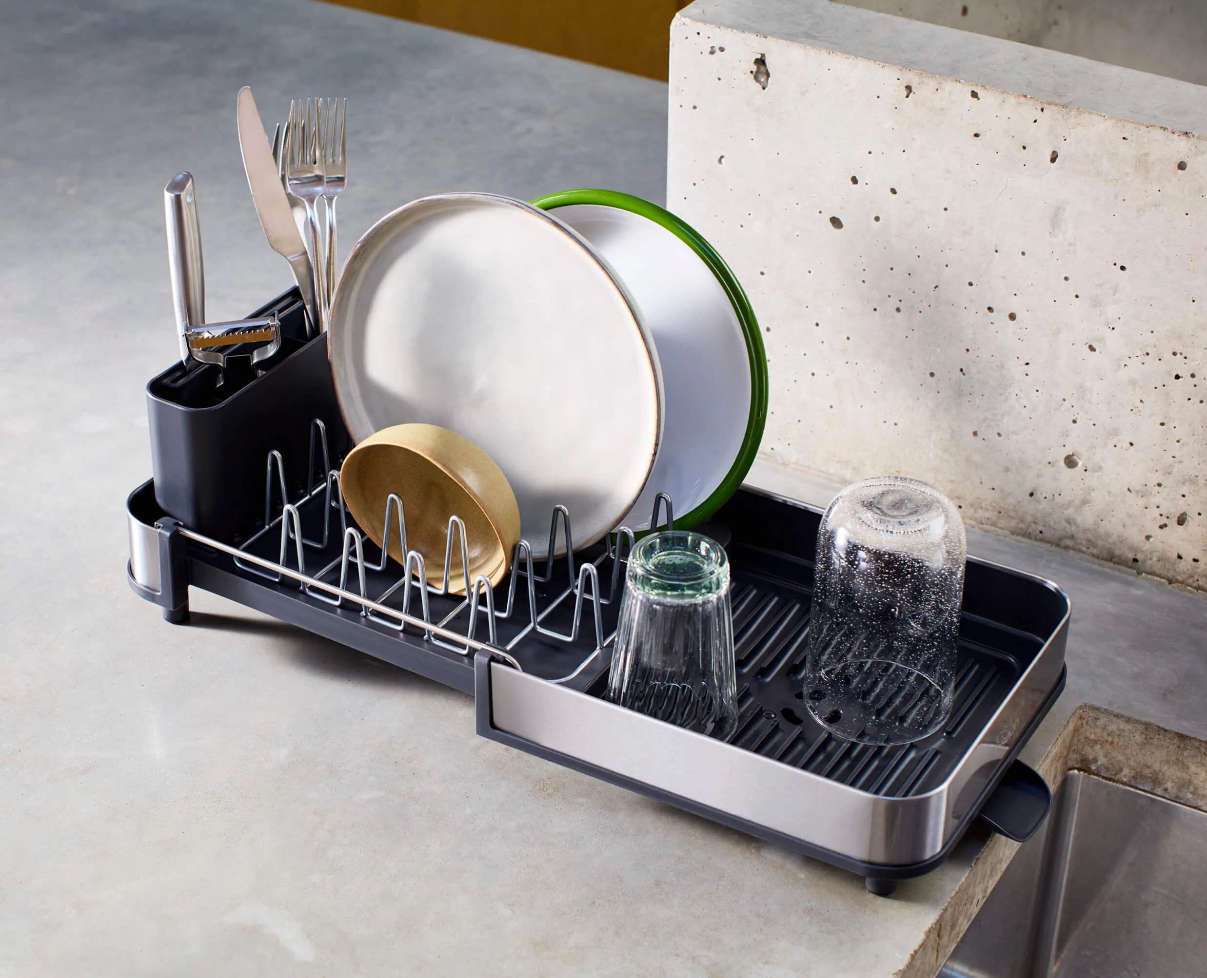 Extend™ Slim Steel Expandable Grey Dish Drainer - Image 3