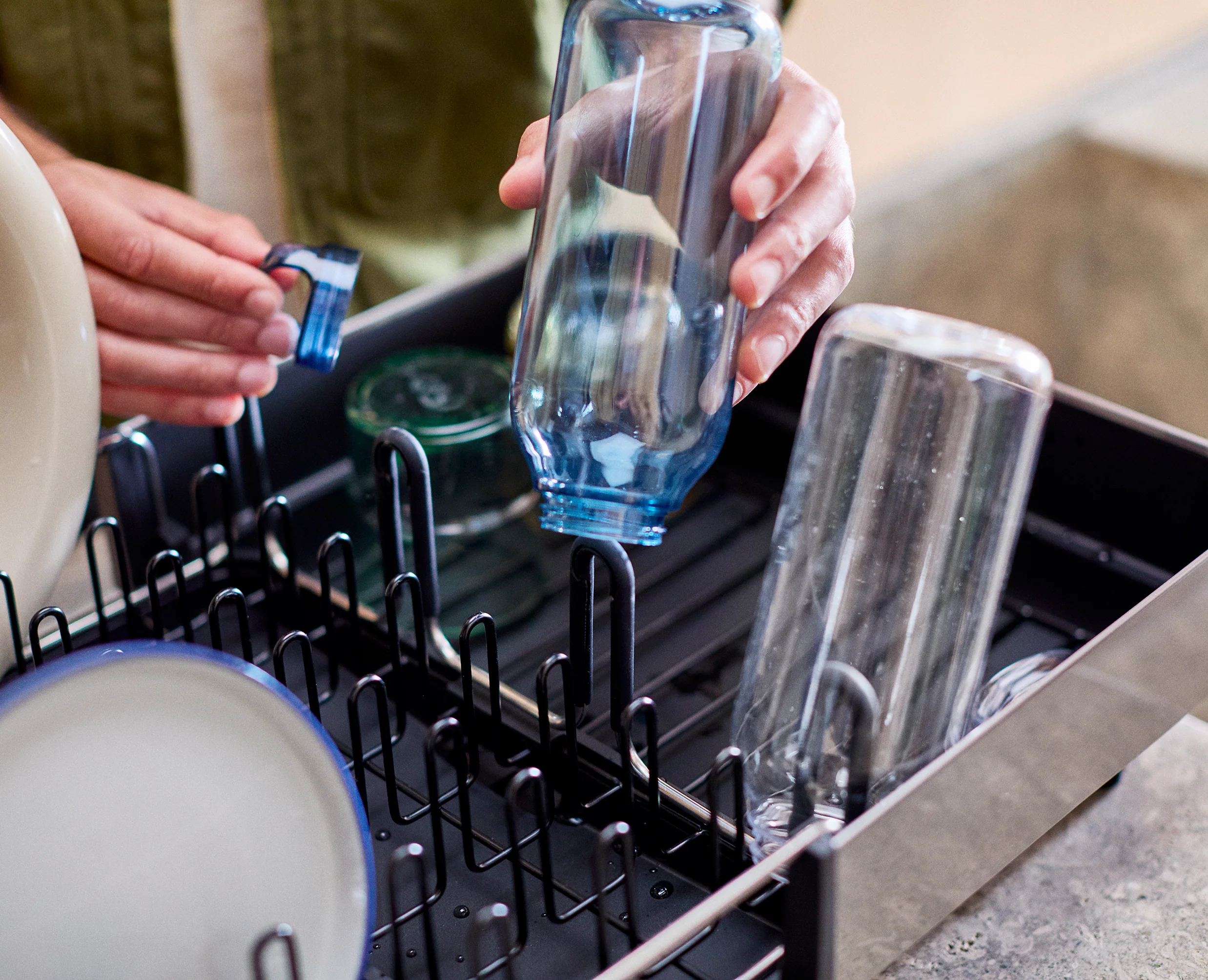 Extend™ Steel Plus Expandable Black Dish Drainer with Wine Glass Rack - Image 5