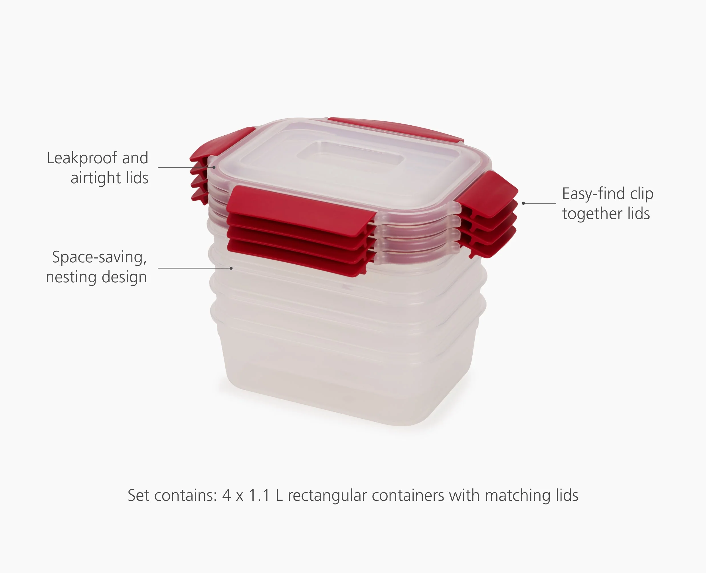 Nest™ Lock 4-Piece Red 1.1L Food Container Set - Image 4