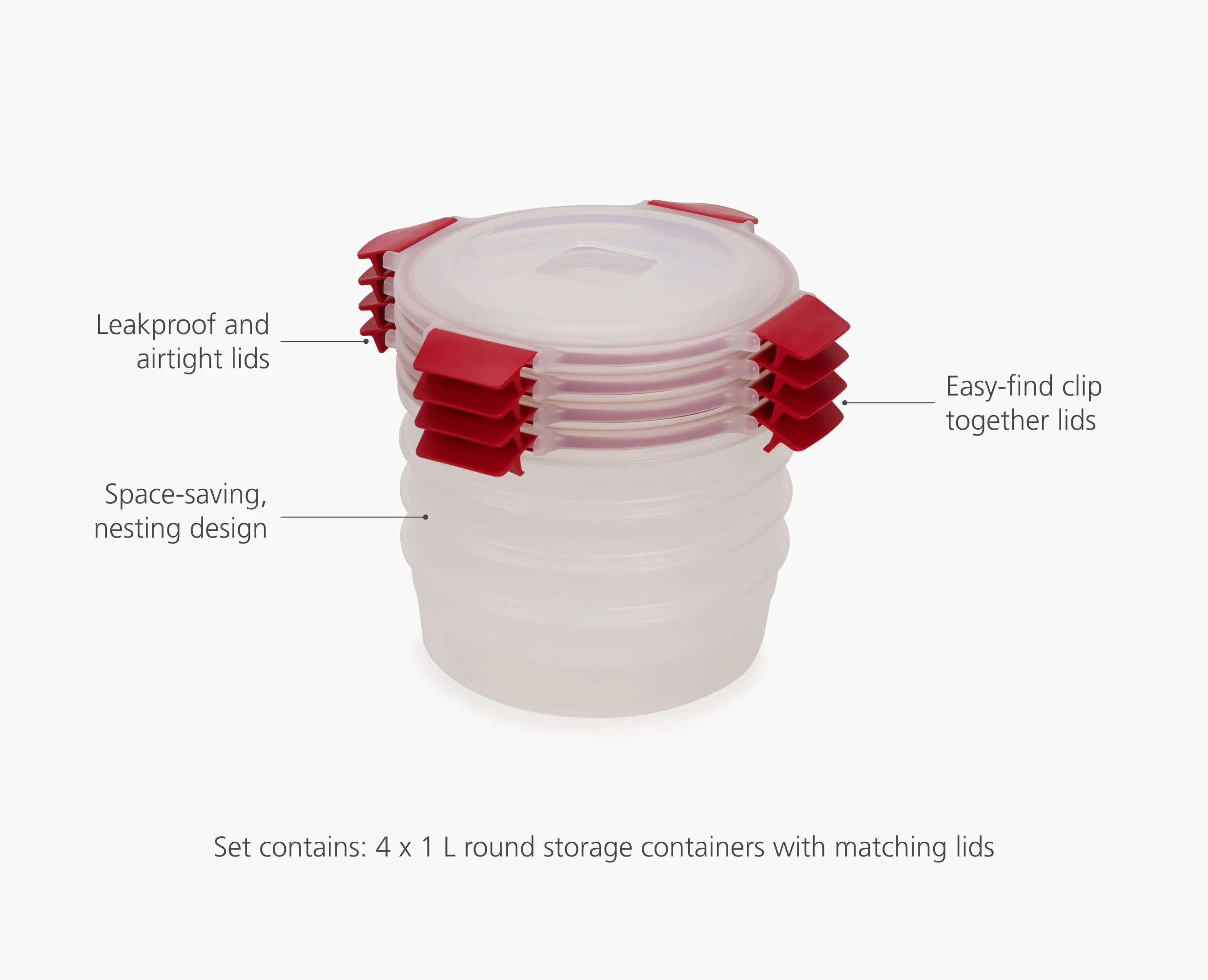 Nest™ Lock 4-Piece Red 1L Round Food Container Set - Image 4