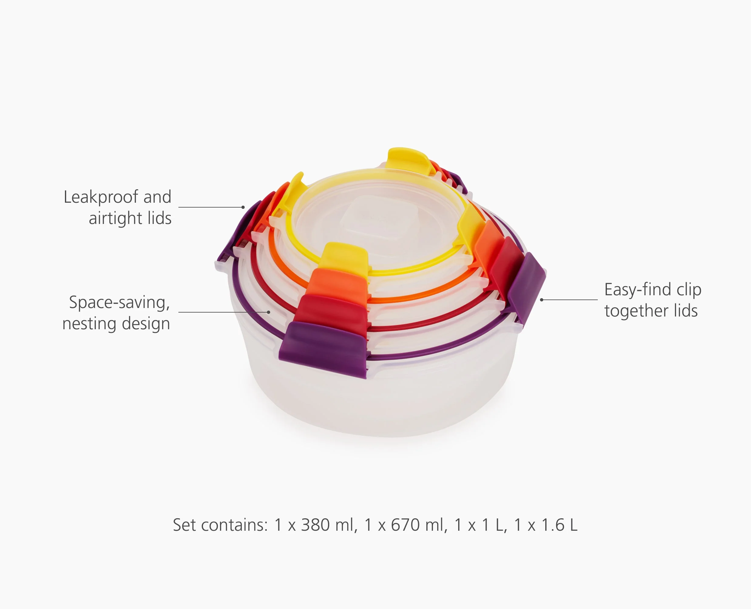 Nest™ Lock 4-Piece Multicolour Round Food Container Set - Image 6