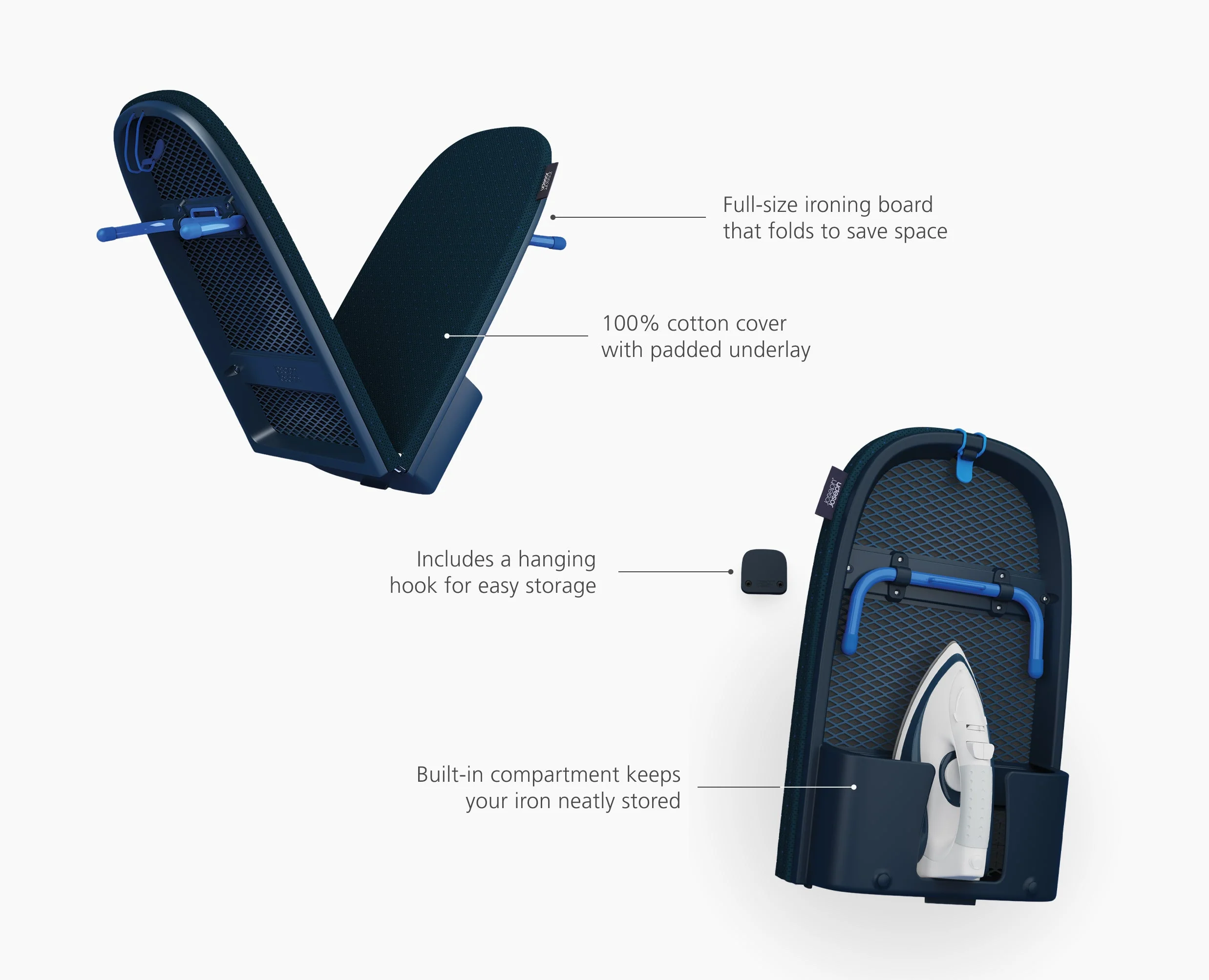 Pocket Max Plus 110cm Folding Blue Ironing Board with Advanced Cover - Image 6
