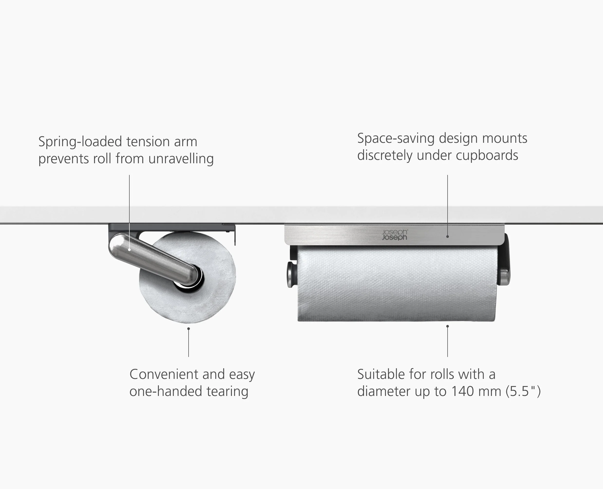 RollGrip™ Under-Shelf Stainless-Steel Kitchen Roll Holder - Image 6