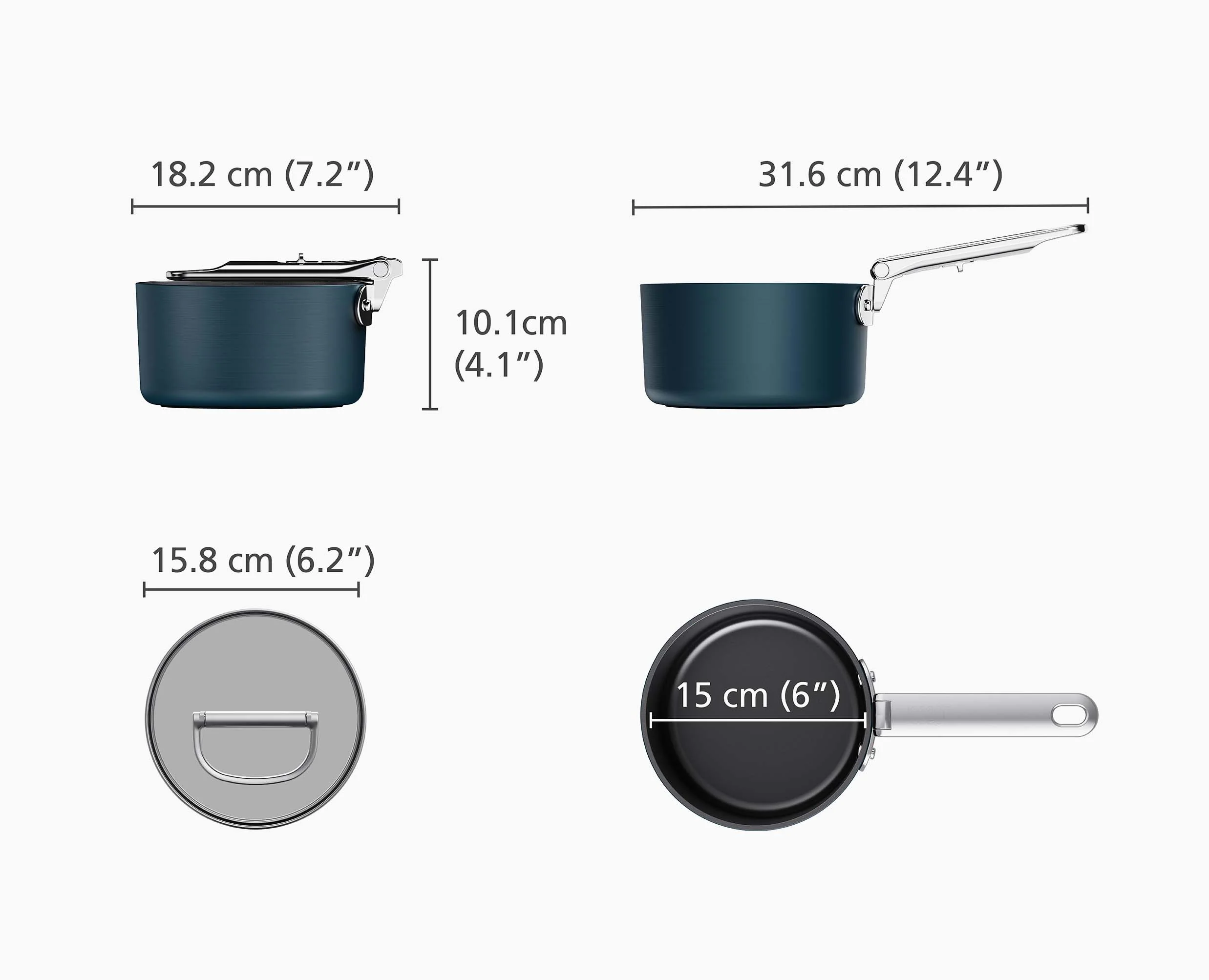 Space Folding Handle Ceramic Non-stick 15cm Blue Saucepan & Lid - Image 6