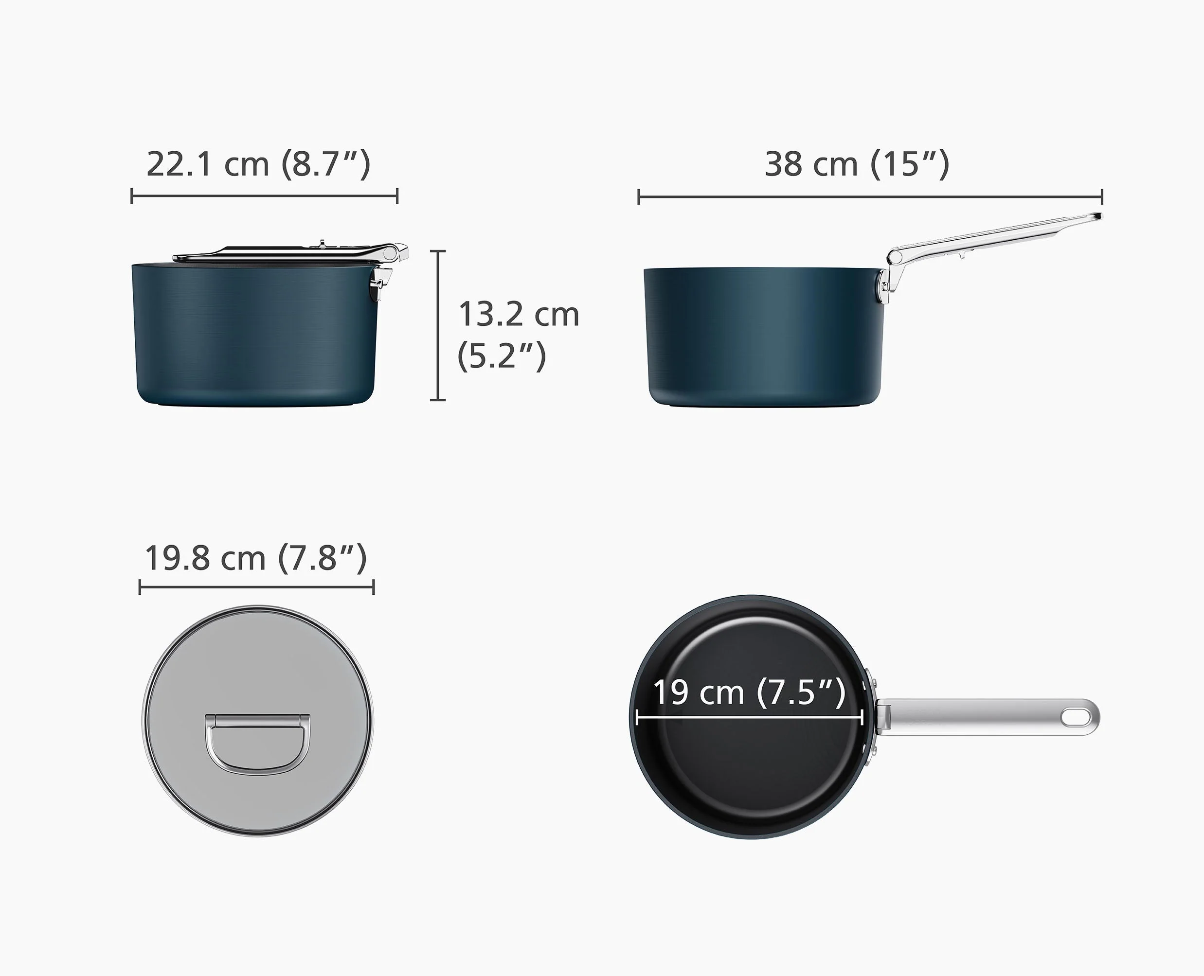 Space Folding Handle Ceramic Non-stick 19cm Blue Saucepan & Lid - Image 6