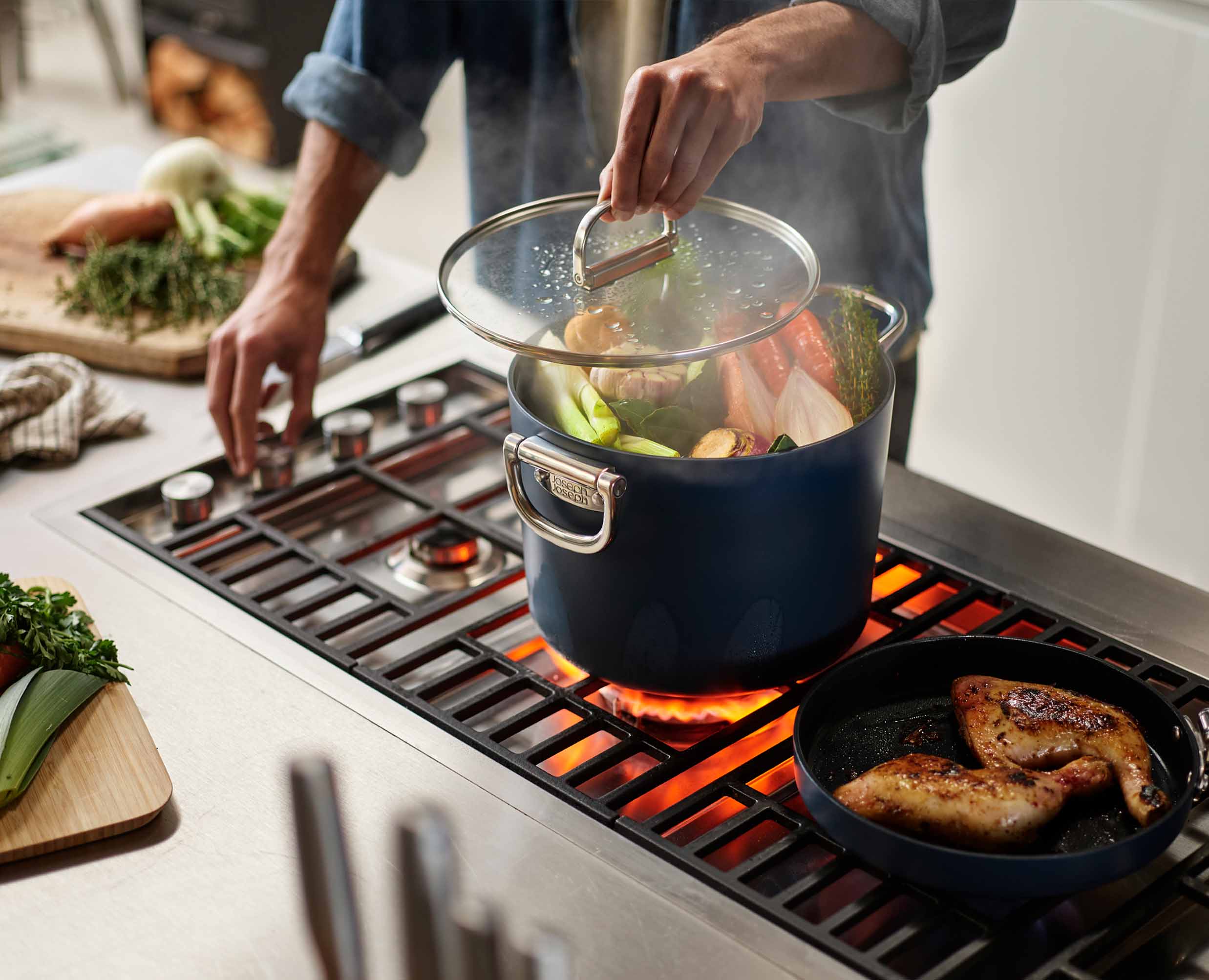 Space Folding Handle Ceramic Non-stick 25cm Blue Stock Pot & Lid - Image 3