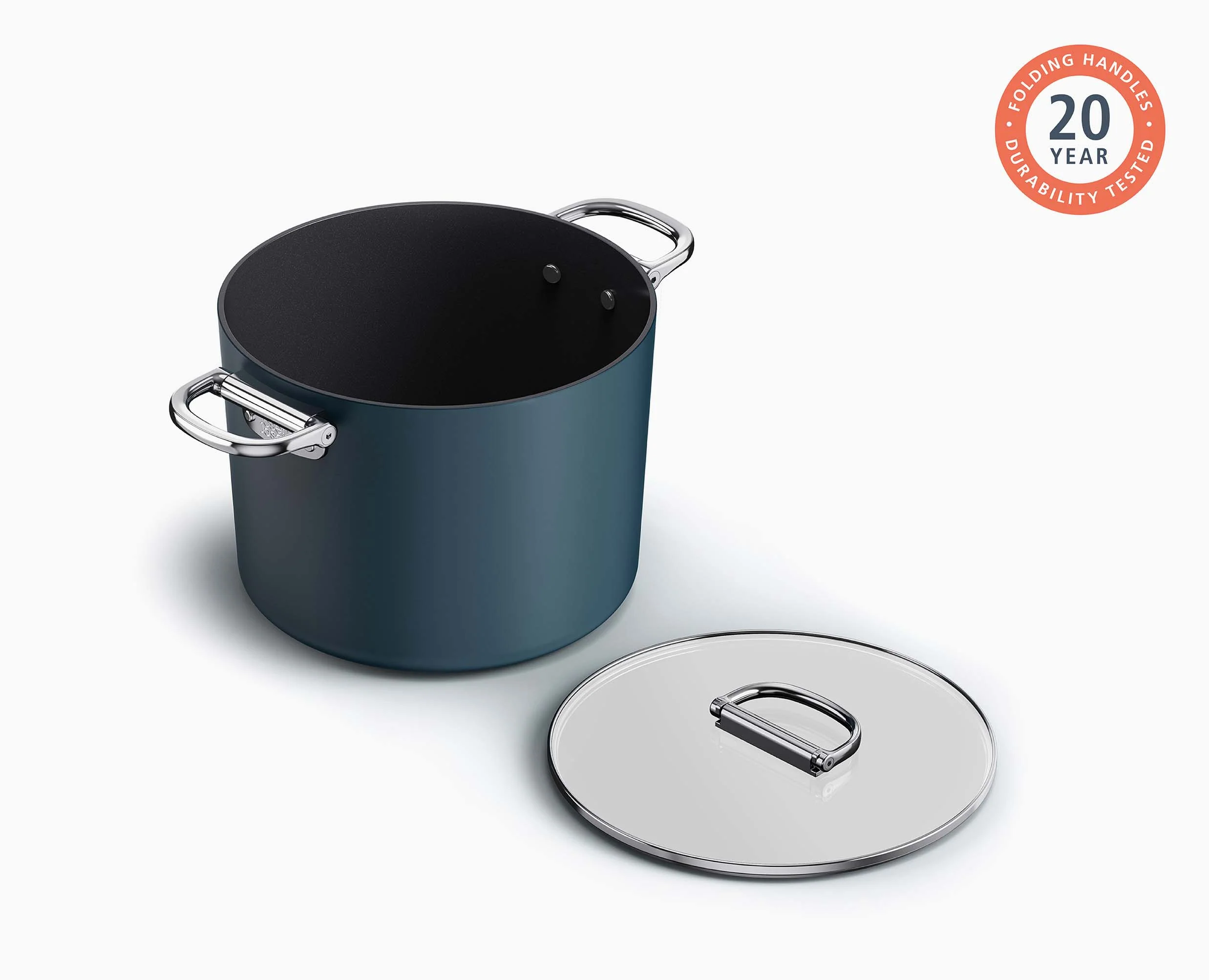 Space Folding Handle Ceramic Non-stick 25cm Blue Stock Pot & Lid - Image 5