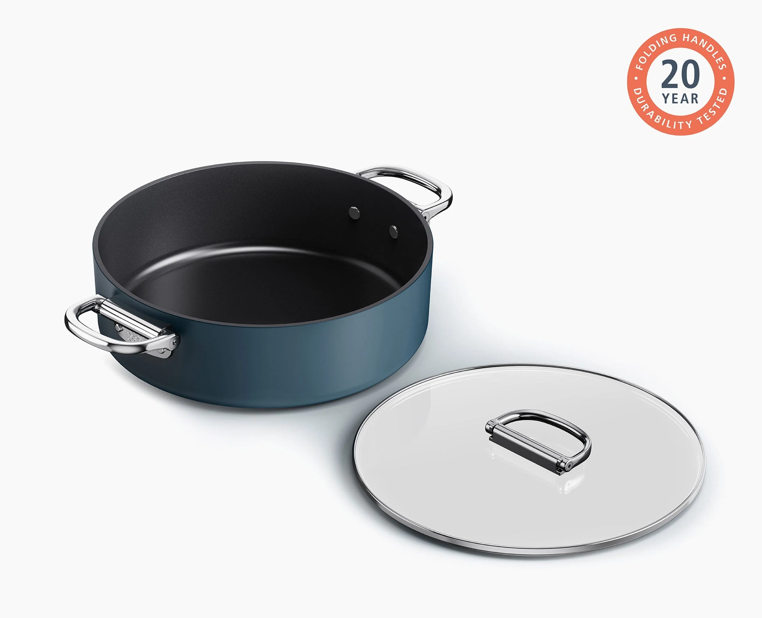 Space Folding Handle Ceramic Non-stick 28cm Blue Shallow Casserole Pan & Lid - Image 5