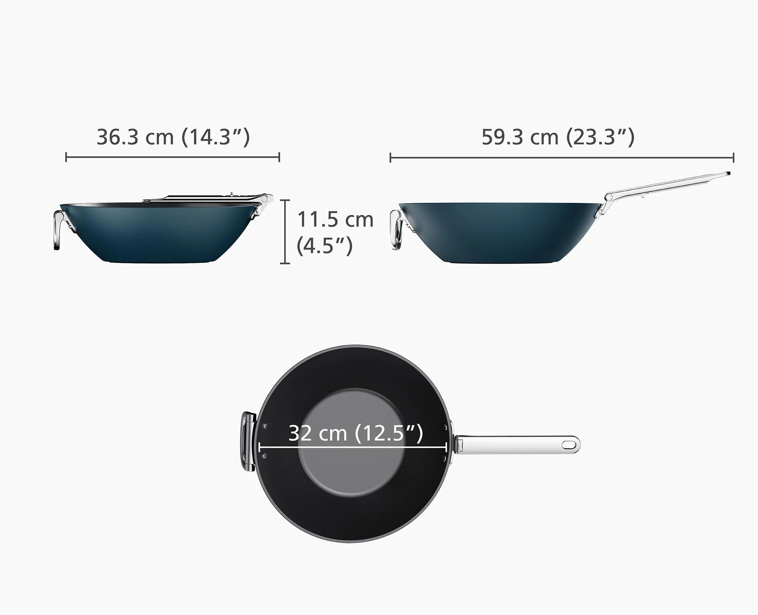 Space Folding Handle Ceramic Non-stick 32cm Blue Wok - Image 6