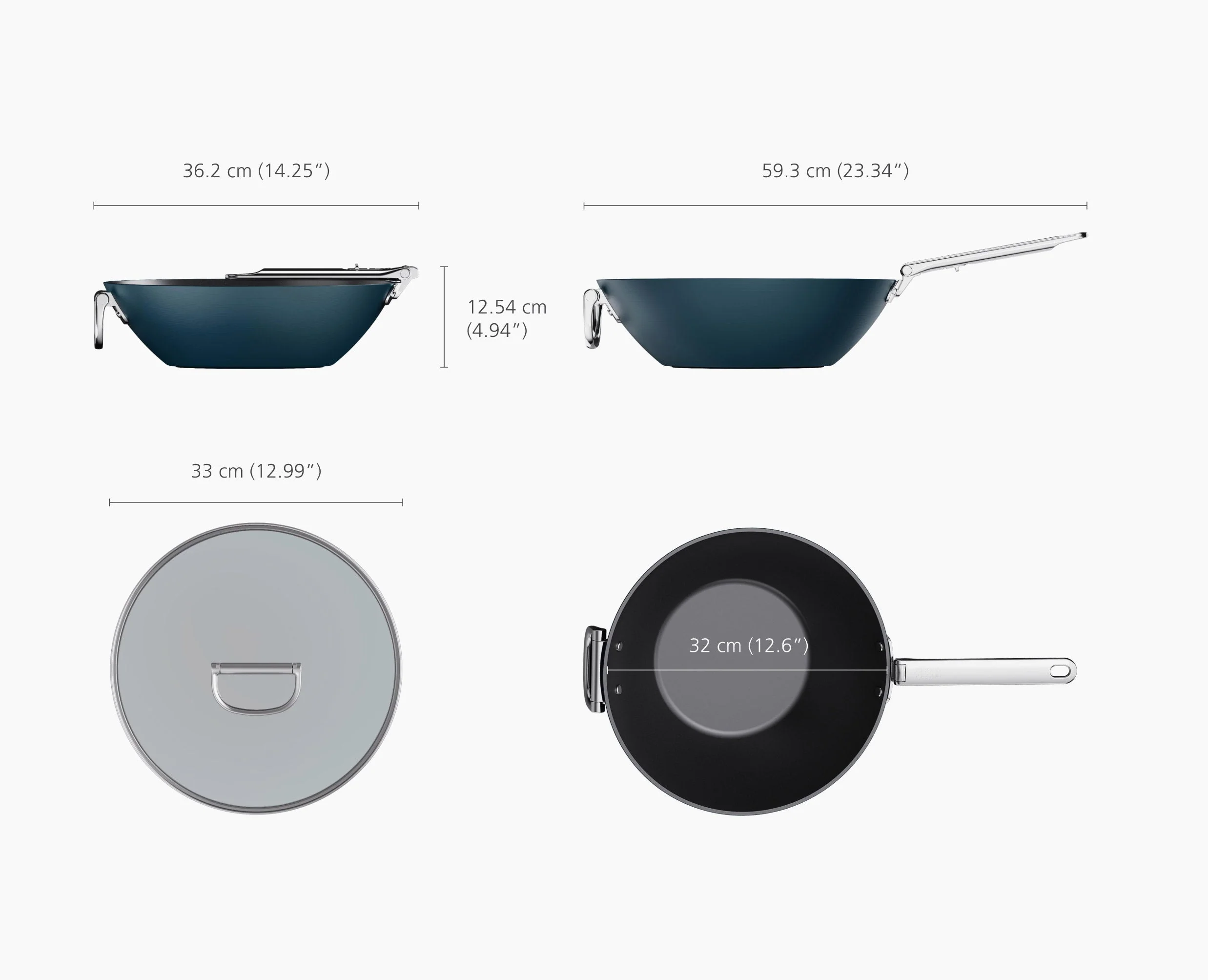 Space Folding Handle Ceramic Non-stick 32cm Blue Wok & Lid - Image 6