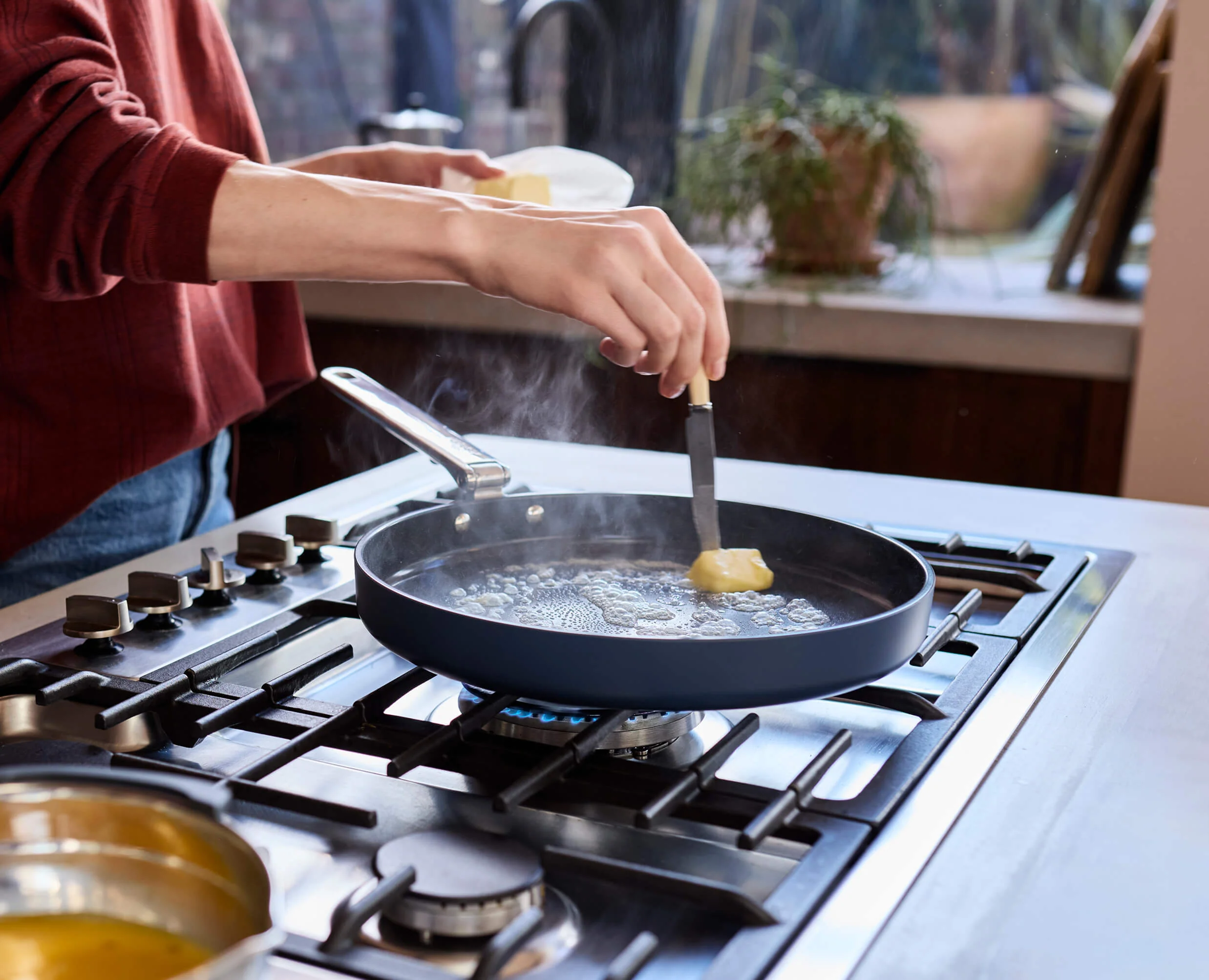 Space Folding Handle Non-Stick 28cm Blue Shallow Frying Pan - Image 2