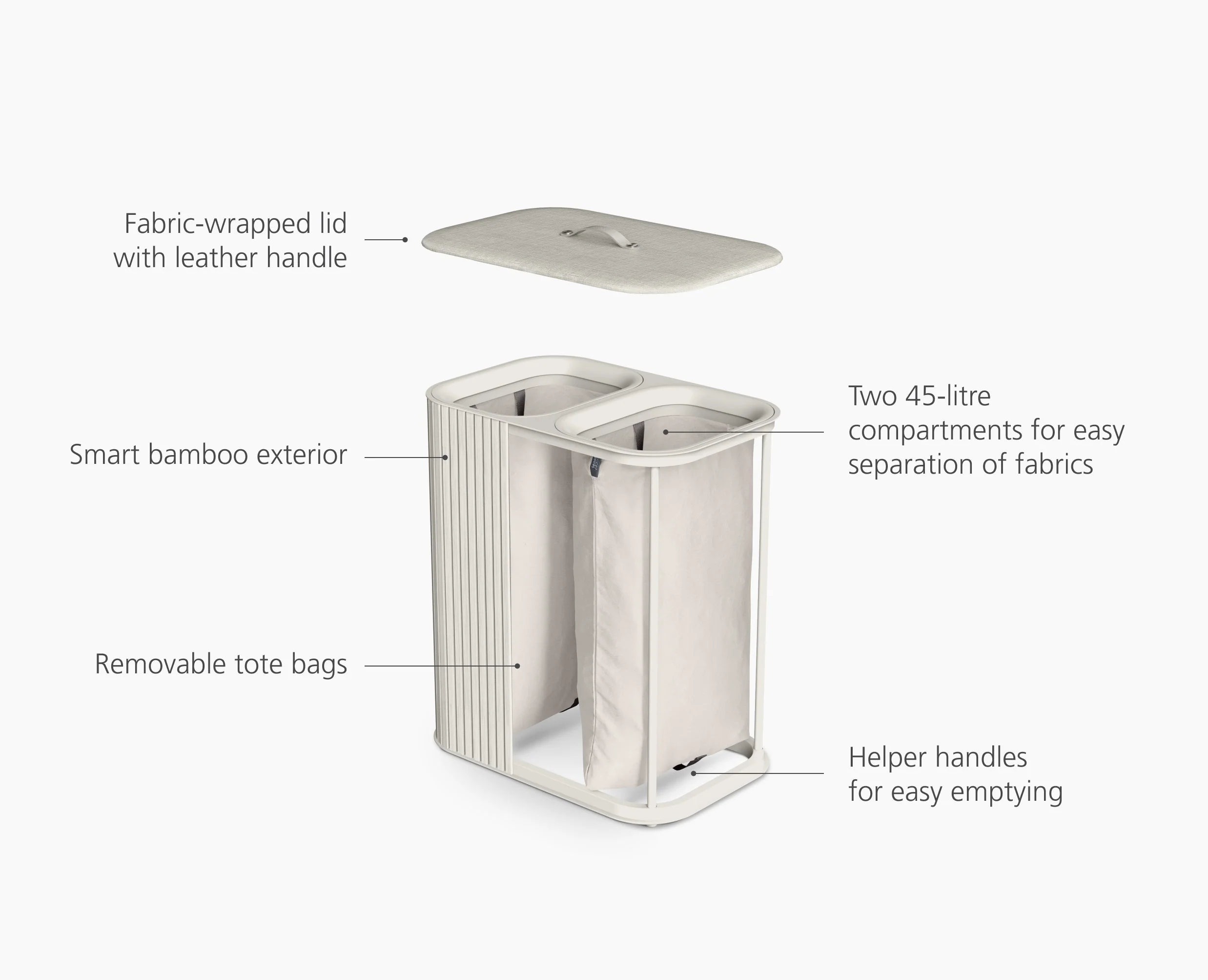 Tota Luxe 90L Ecru Laundry Separation Basket - Image 6